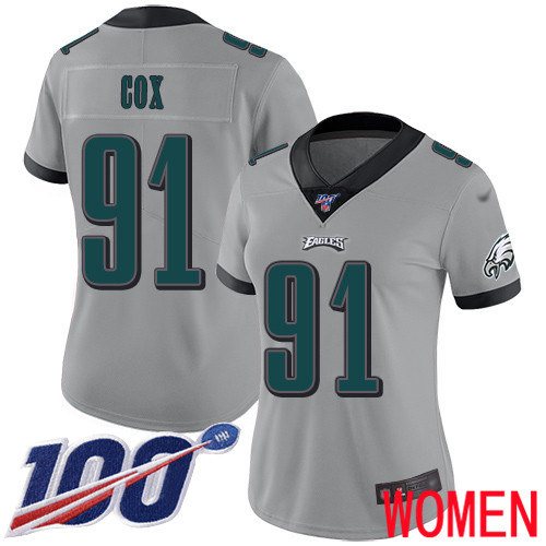 Women Philadelphia Eagles #91 Fletcher Cox Limited Silver Inverted Legend NFL Jersey 100th Season Football